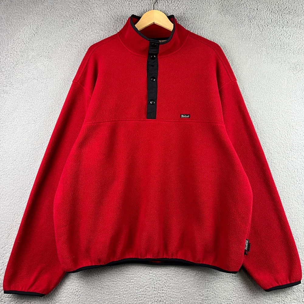Woolrich Polartec Fleece Pullover Mens XL Tall Red Snap Neck Mock Neck